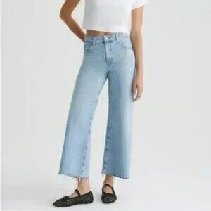 AG Saige Wide Leg Crop High Rise Fit Jeans Womens 27 Blue Raw Hem
